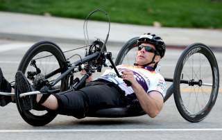 Derek completed the Los Angeles Marathon on his hand-cycle.
